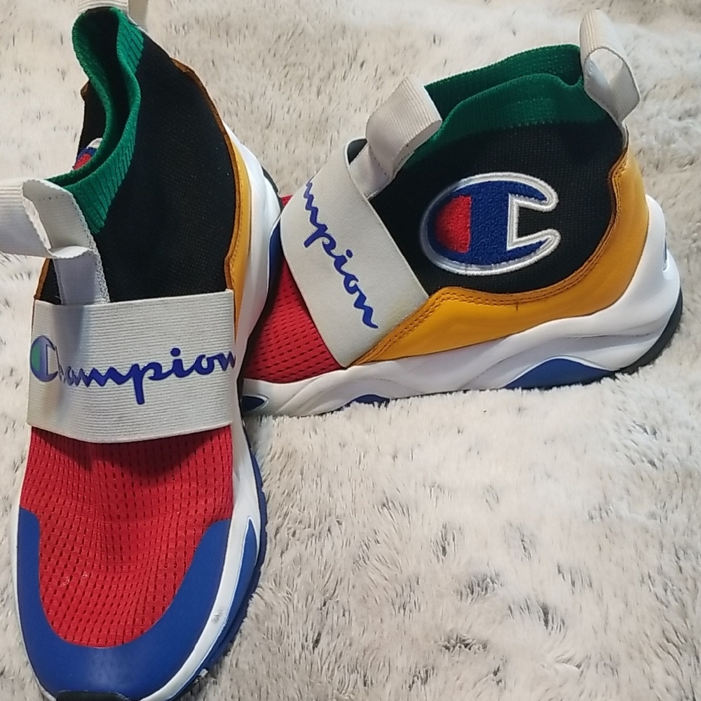CHAMPION SNEAKERS Sz 6.5 Youth,Red,Green,Yellow,Black High Top Runners EUC